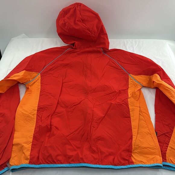 Aldi Gear Jacket Medium Red Orange Blue Hooded Full Zip Windbreaker - Picture 2 of 10
